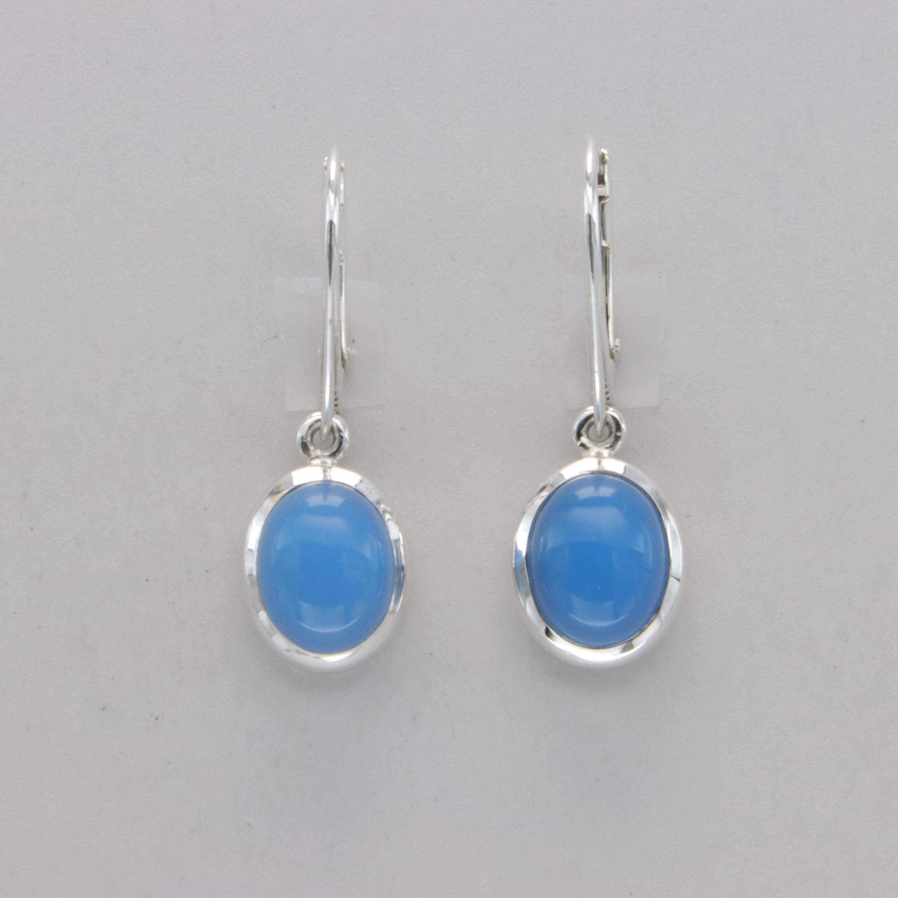 Blue Chalcedony Leverback Earrings - 925 Sterling Silver