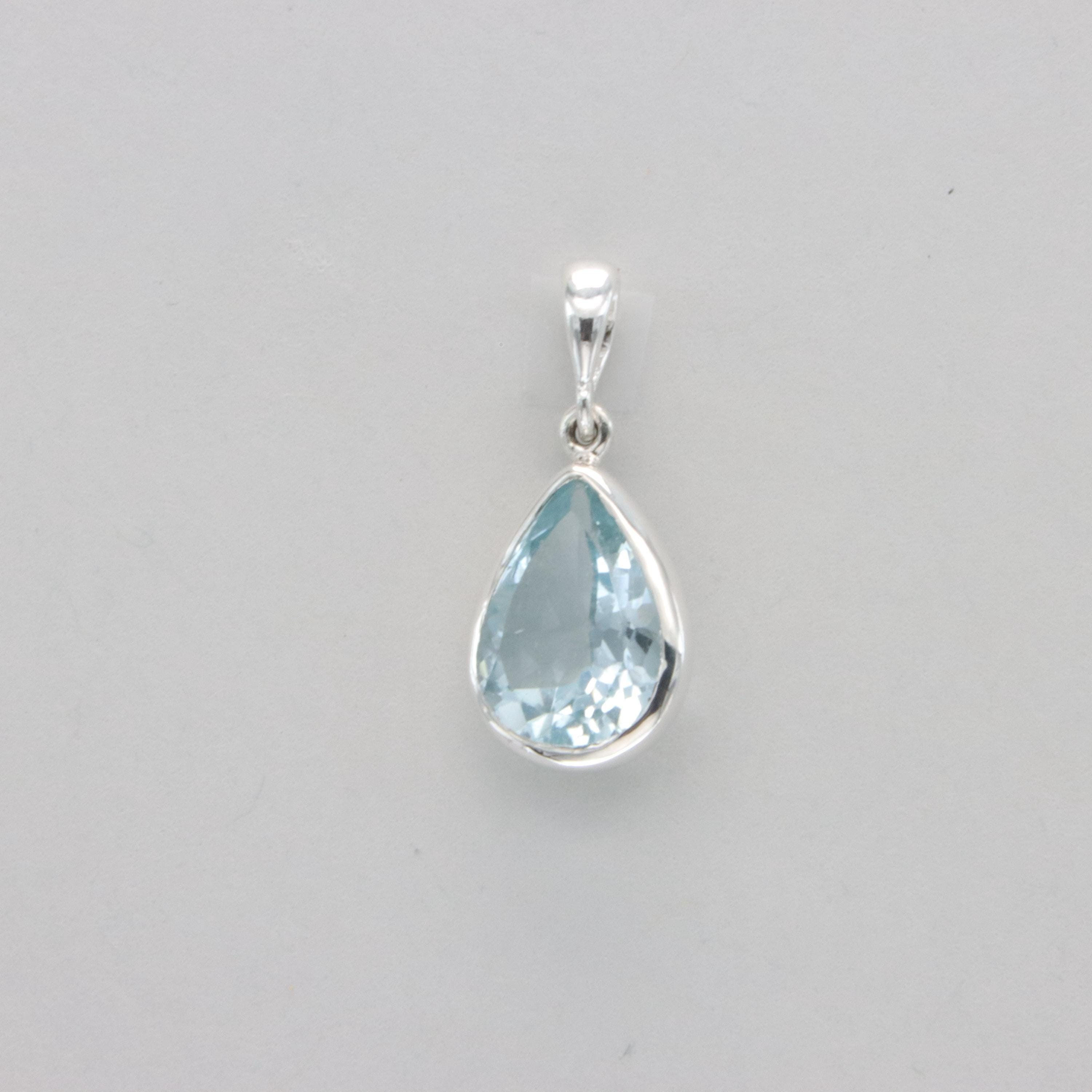 Blue Topaz Teardrop Sterling Silver Pendant