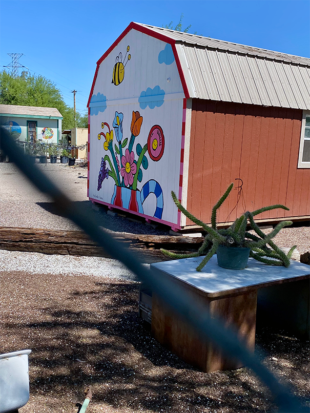 This Tucson, Arizona mural was created at Desert Survivors, a nonprofit that offers employment to adults with intellectual and developmental disabilities. I led a collaborative paint‑by‑numbers project with their teams, resulting in a plant‑nursery‑themed mural that promotes inclusion, community connection, and the therapeutic value of art.