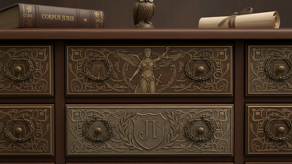 Close-up view of a neatly organized legal file cabinet