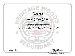 Andi (Xi Yin) Chen Heritage Woods Secondary School Awards 5