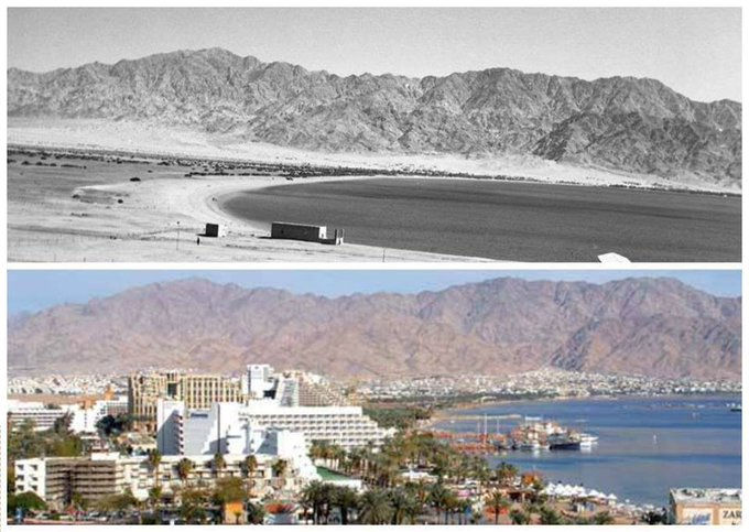 Like many coastal communities, Eilat was once a blank slate but has grown immensely over the last 70 years. Photo Source: https://x.com/afagerbakke/status/1140714169072795649