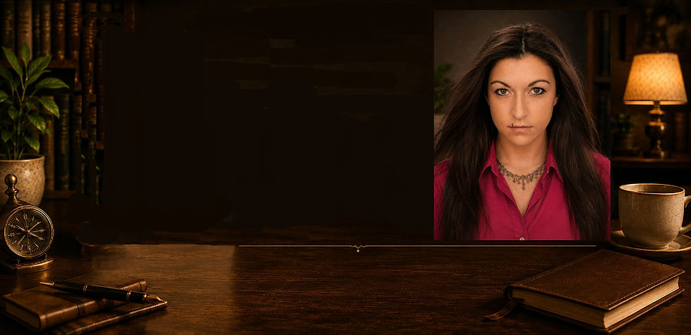 Portrait of Emily Dinova, author of *Veil of Seduction* and *The Antagonist*