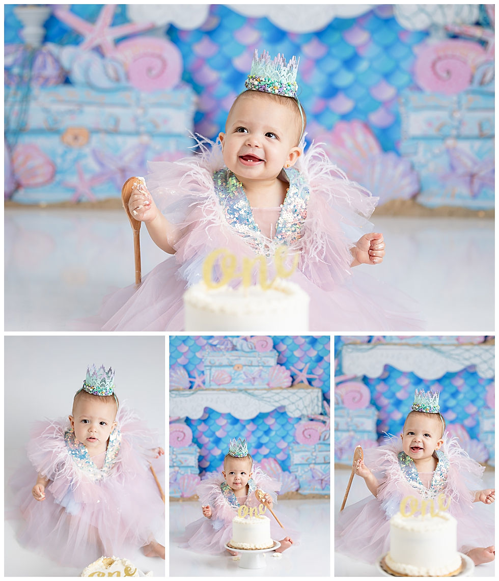 first birthday celebration with cake smash photo session