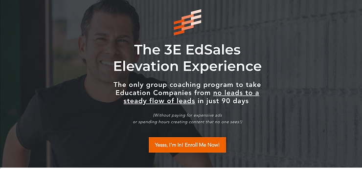 The Edsales Elevation Experience... The only group coaching program to take Education Companie from no leads to a steady flow of leads in just 90 Days (without paying for expensive ads or spending hours creating content the no-one sees!) Enroll now! The Edsales Elevation Experience... The only group coaching program to take Education Companie from no leads to a steady flow of leads in just 90 Days (without paying for expensive ads or spending hours creating content the no-one sees!) Enroll now!