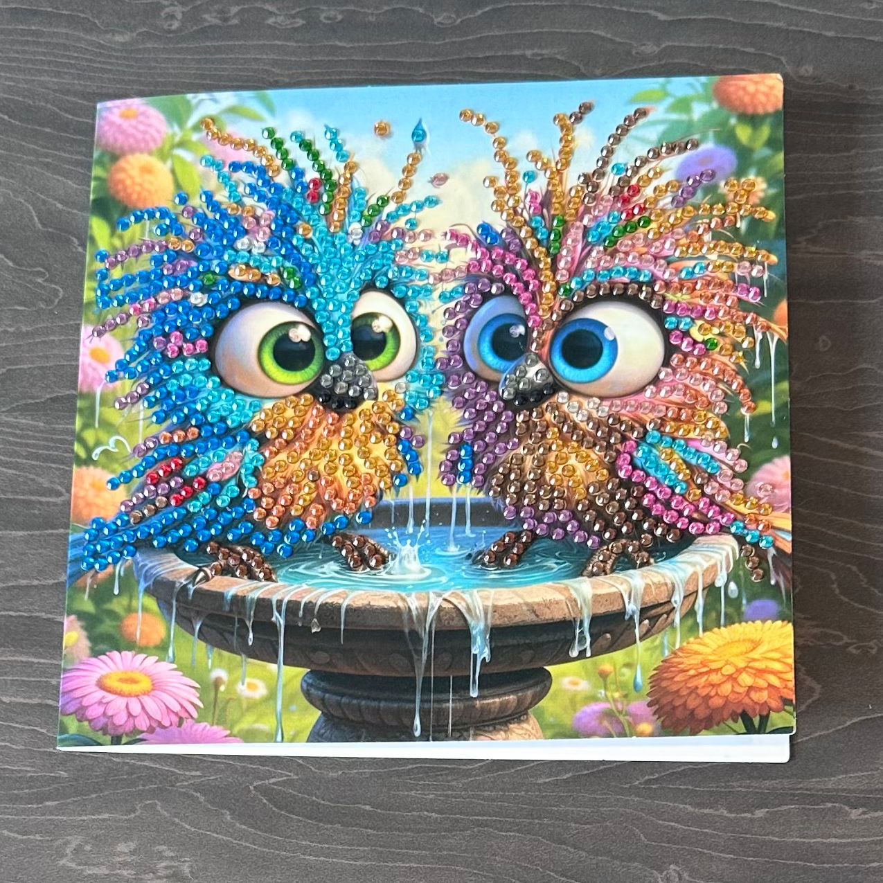 Hand decorated card with gems - Birds