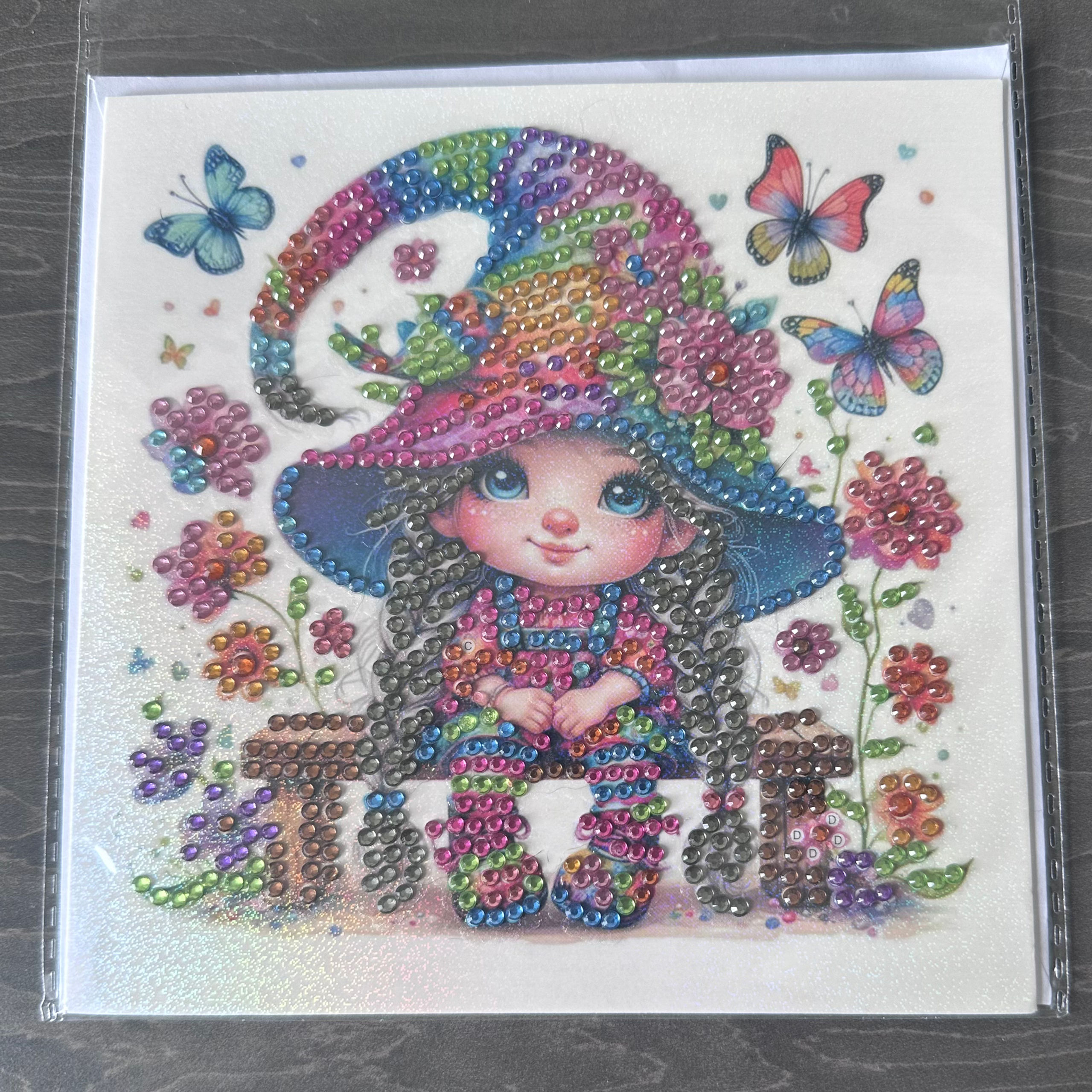 Hand decorated card with gems - Girl