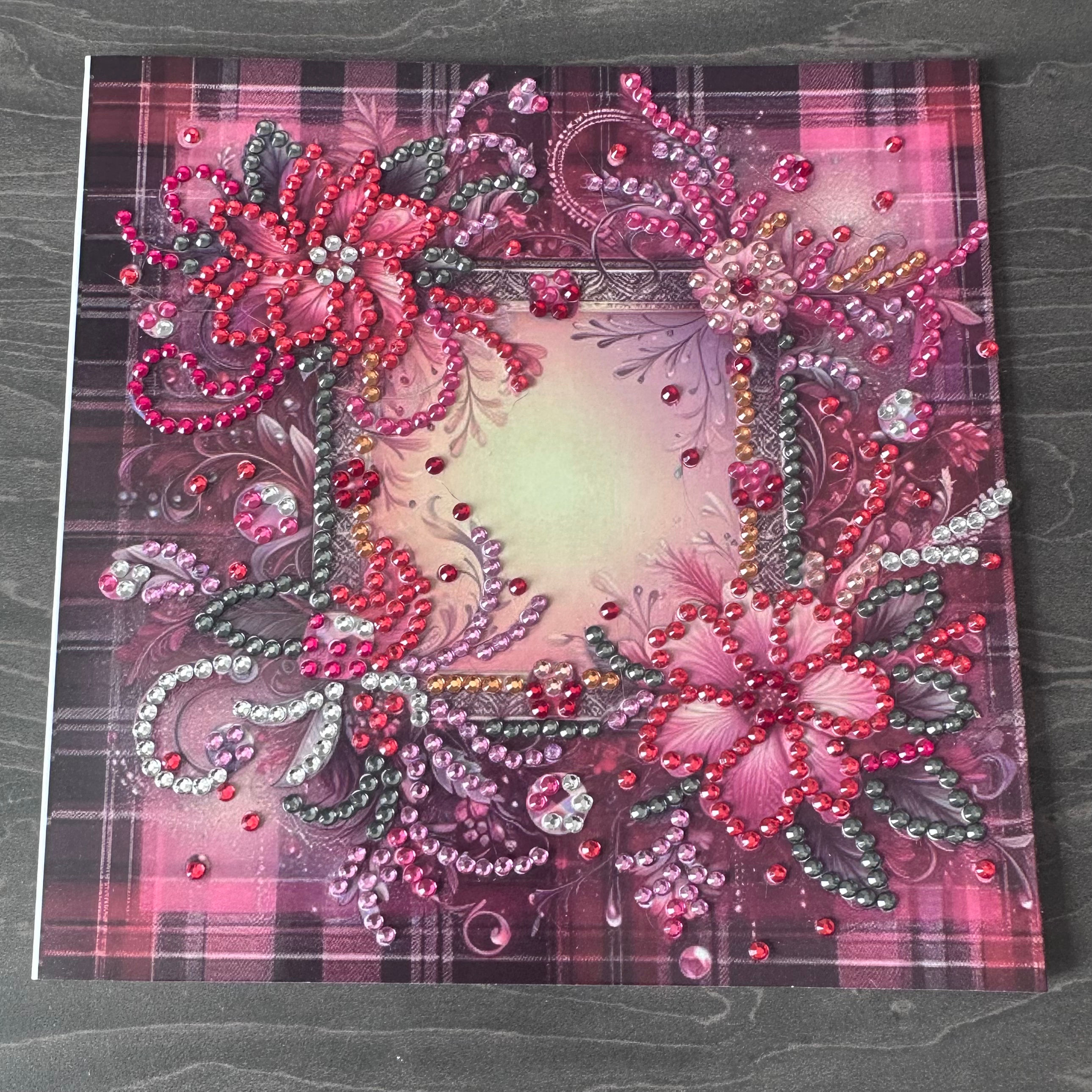Hand decorated card with gems - Christmas or December Birthday