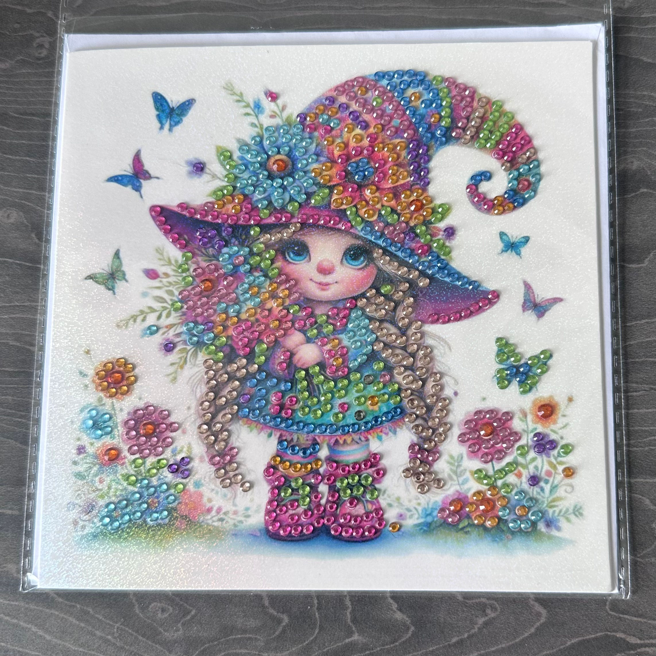 Hand decorated card with gems - Girl