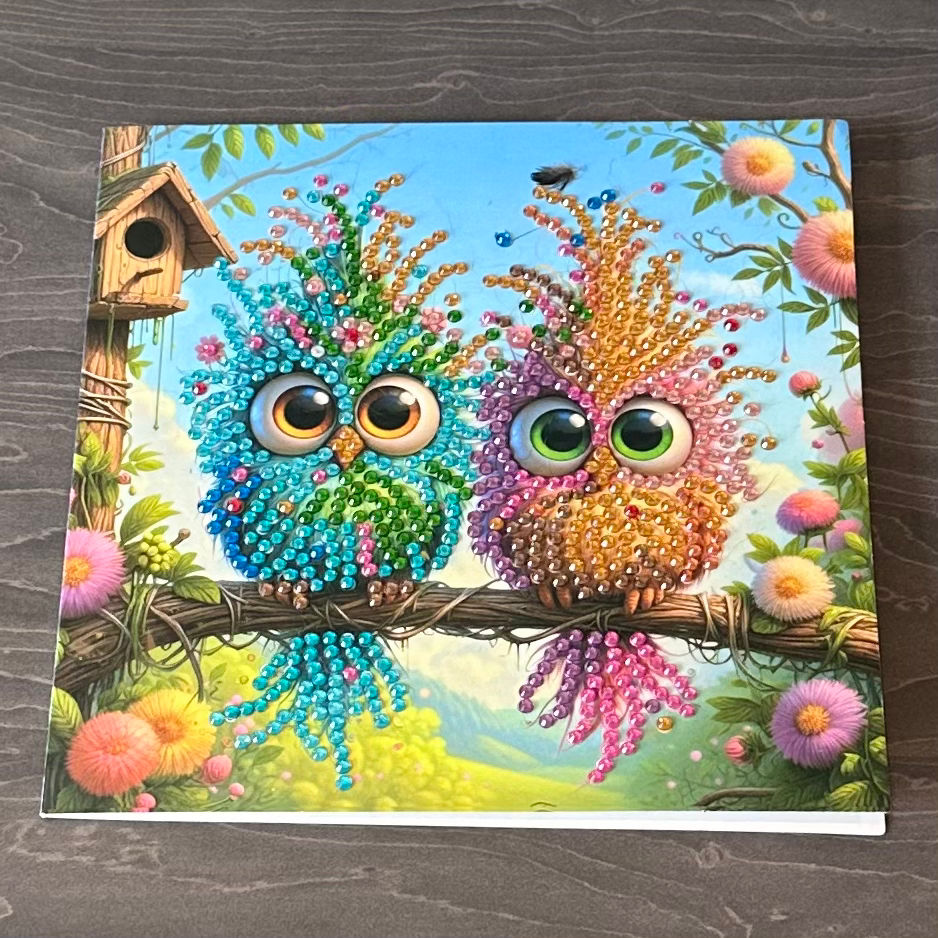 Hand decorated card with gems - Birds