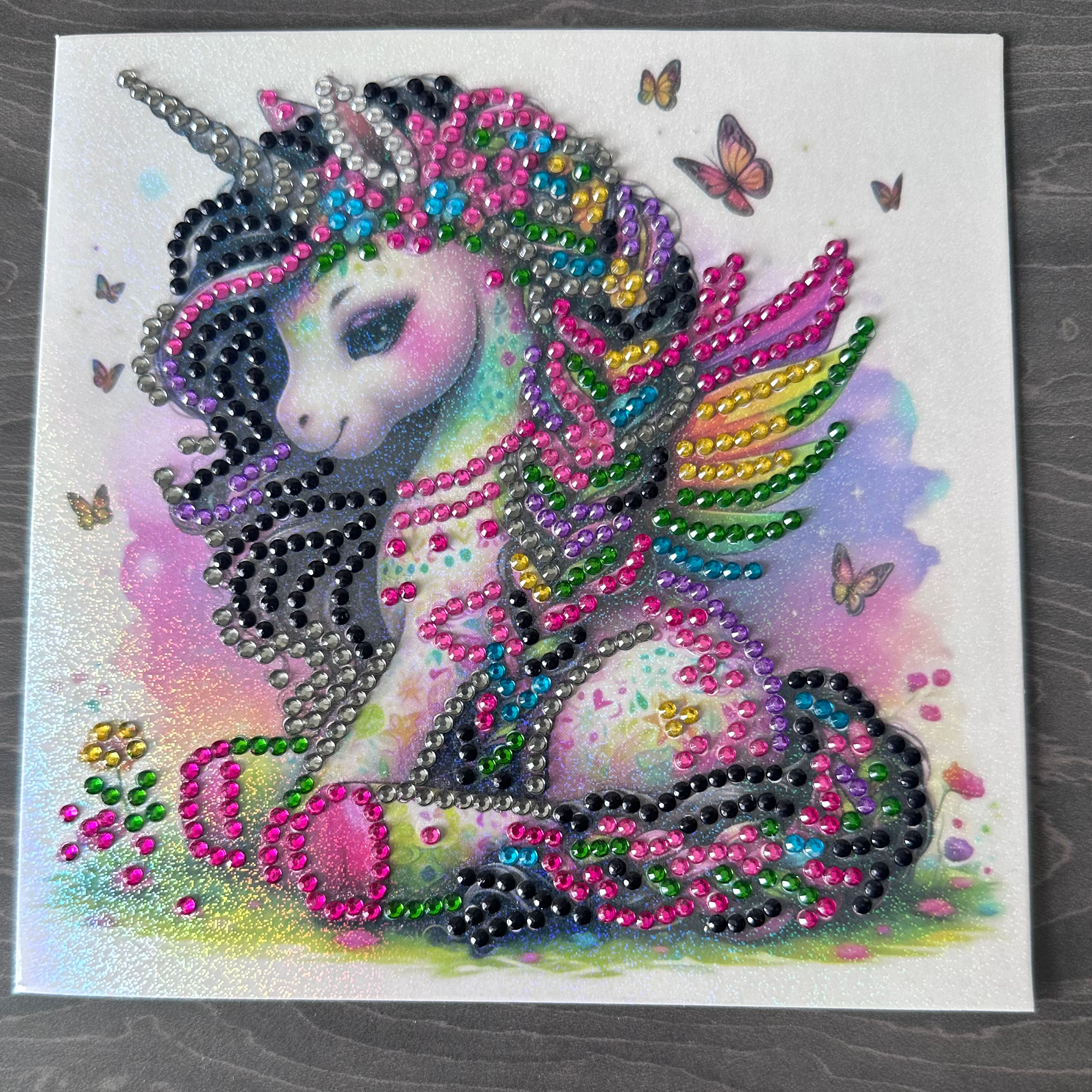 Hand decorated card with gems - Unicorn
