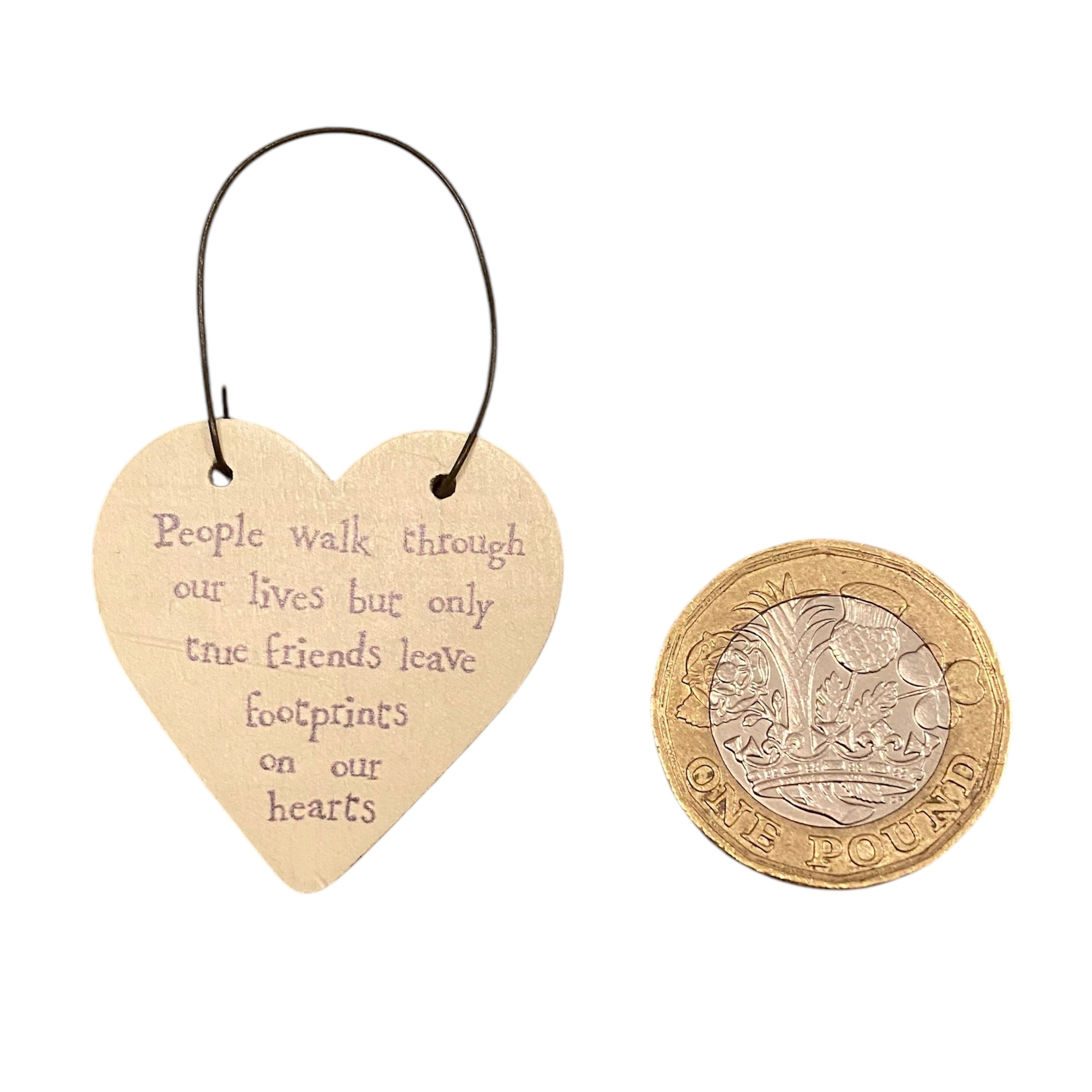 Tiny wooden heart keepsake / gift tag - Footprints on our hearts