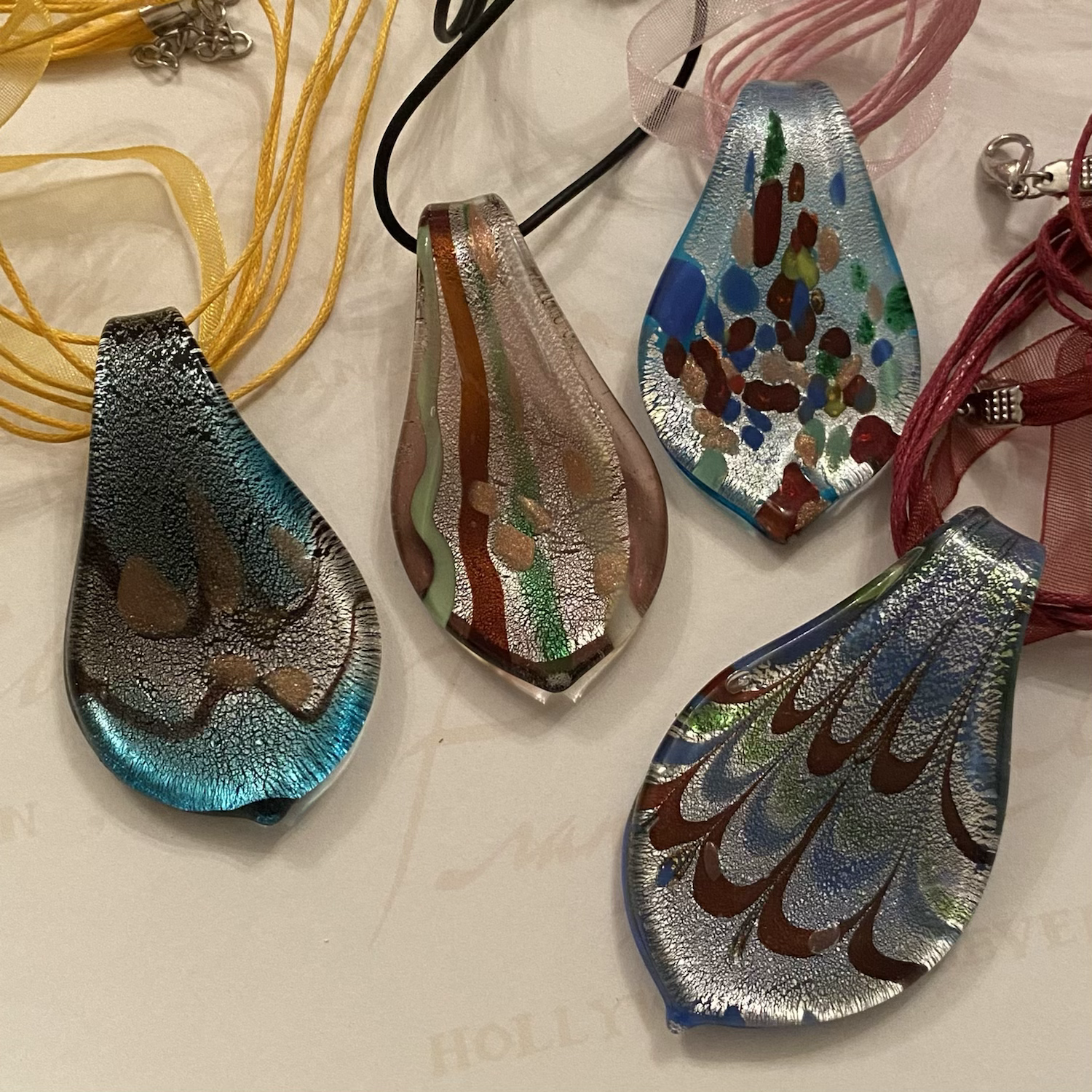 Glass lamp work pendant & ribbon necklace - various designs