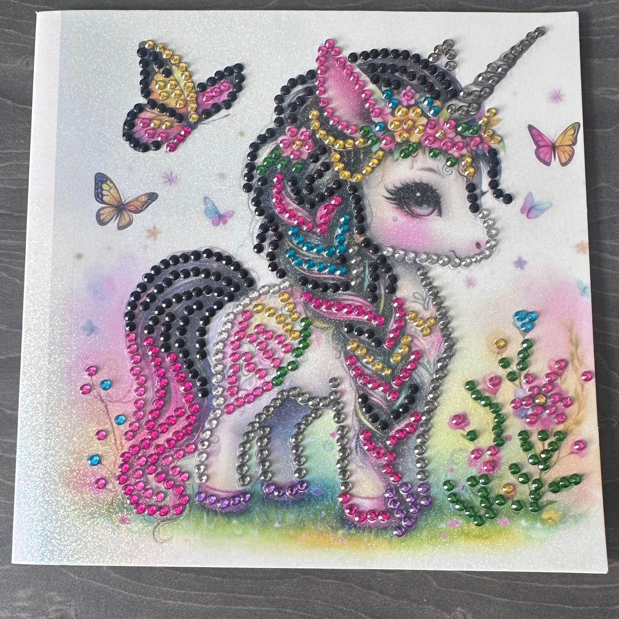 Hand decorated card with gems - Unicorn