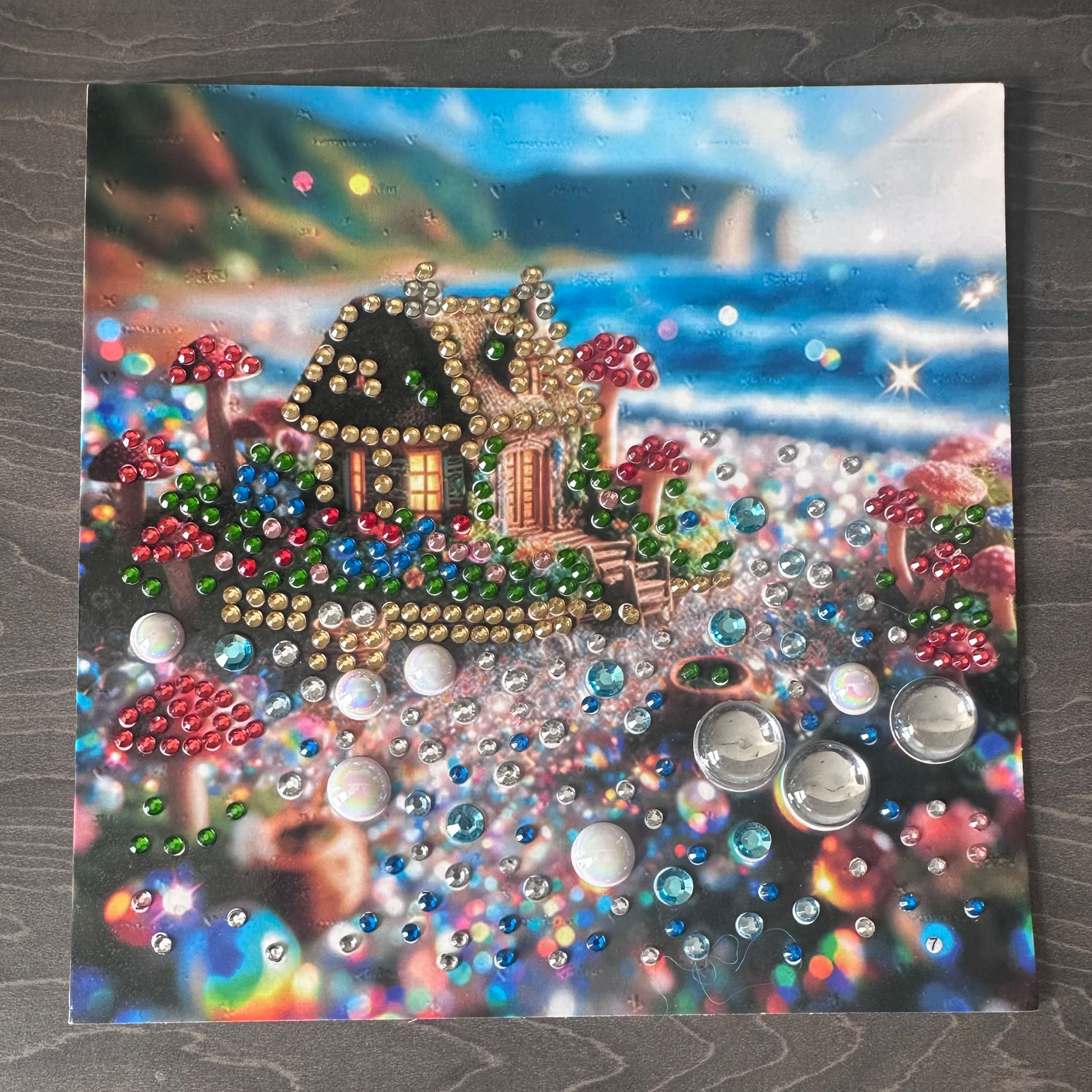 Hand decorated card with gems - House