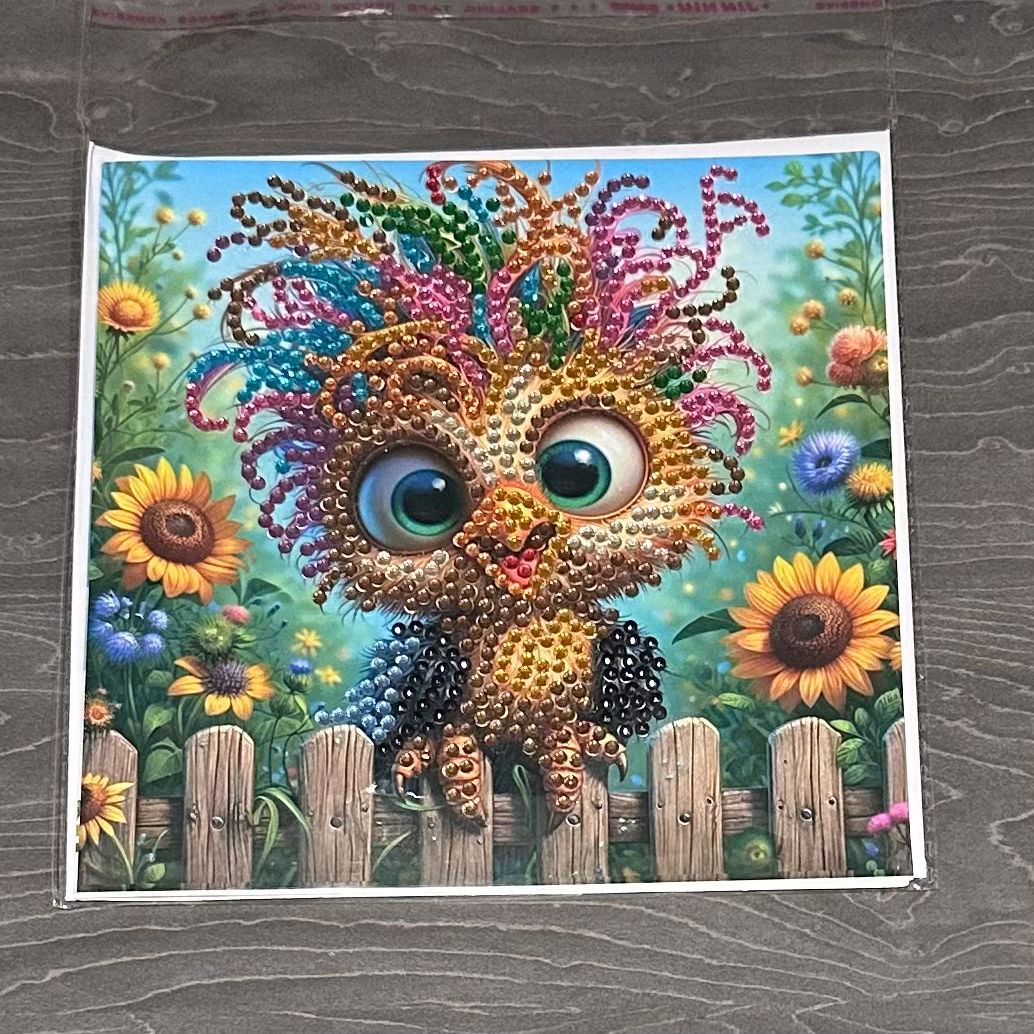 Hand decorated card with gems - Bird