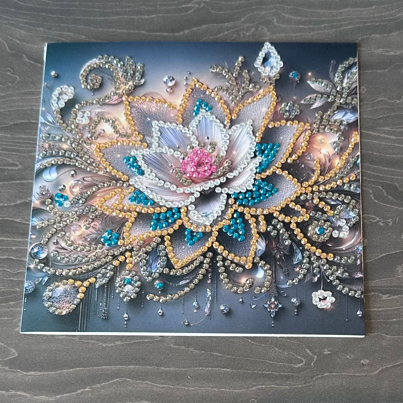 Hand decorated card with gems - Gold and Green