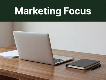 Modern workspace with a laptop and notebook representing focused small business marketing planning and cost-effective digital marketing strategies.