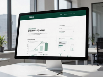 Desktop monitor displaying business analytics and online marketing performance dashboard for small businesses.