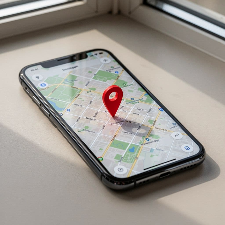 Smartphone displaying a map location pin representing local digital marketing and online visibility for small businesses.