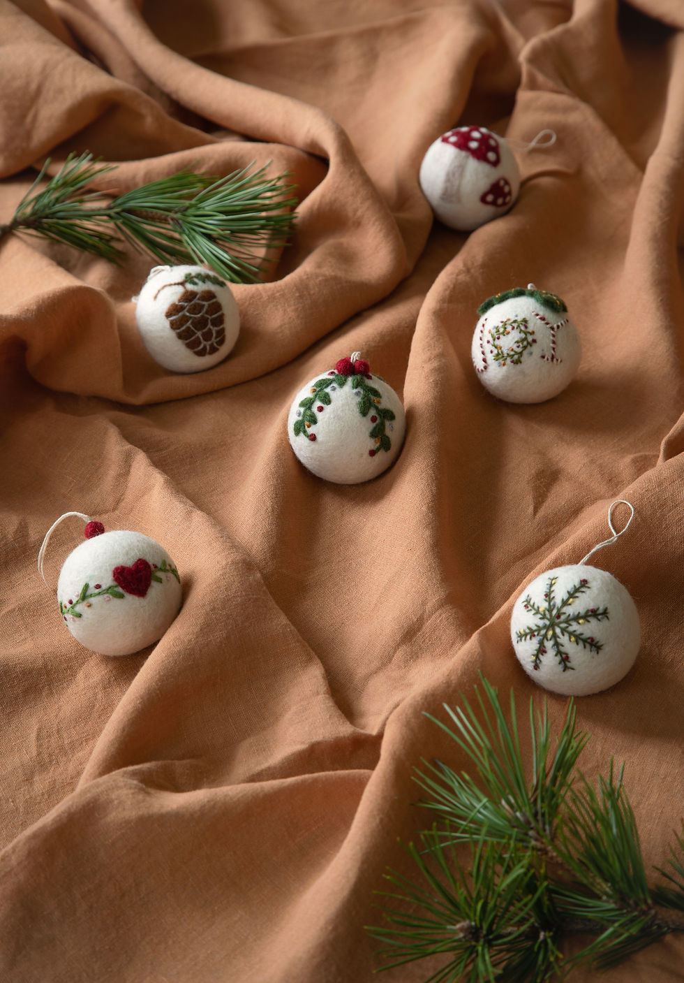 Gry & Sif Nut Christmas Bauble - White w/Joy - handmade