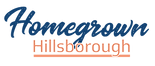 Homegrown Hillsborough text logo on orange background, blue script.