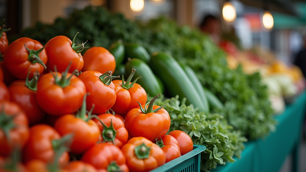 High angle view of fresh organic vegetables at a market stall