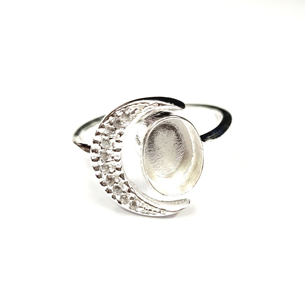 Thumbnail: 925 Sterling Silver Handmade Crescent Moon Ring With CZ With Oval Bezel.