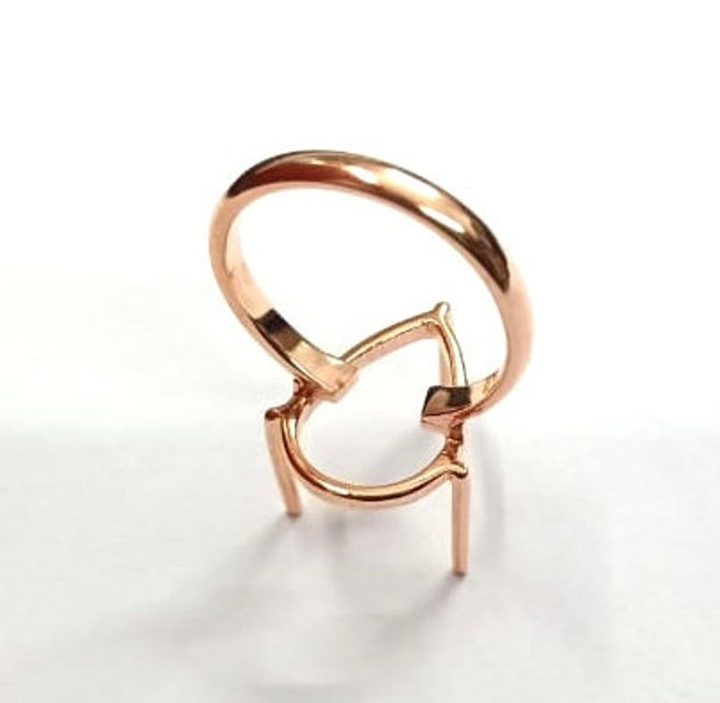 Thumbnail: Rose Gold Plated Over 925 Sterling Silver Prong Bezel Cup For Pear Ring Making