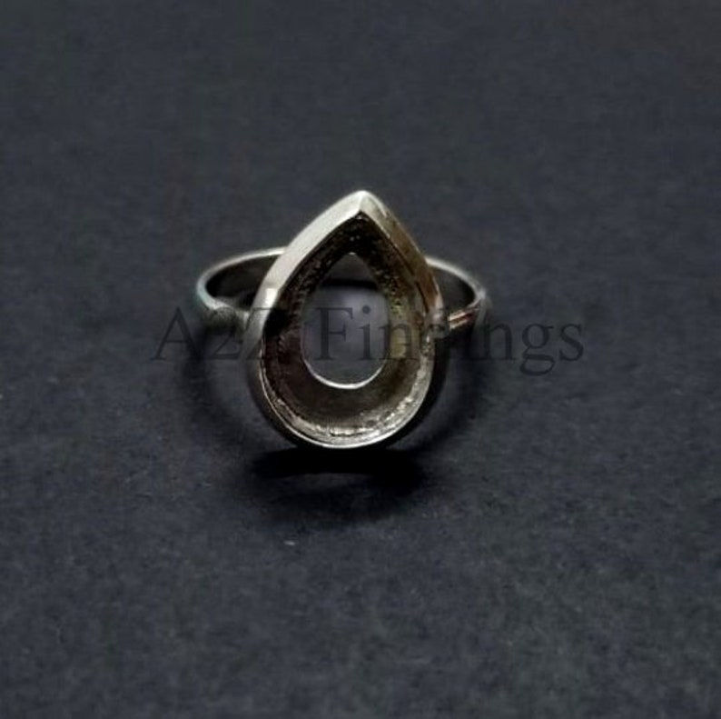 925 Sterling Silver Handmade Thick Bezel Ring Setting For Pear Shape Gemstones.
