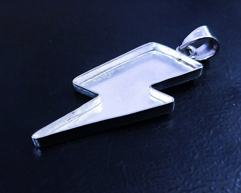 Thumbnail: 925 Sterling Silver Blank Lighting Shape Pendant Diy For Resin Jewelry Making.