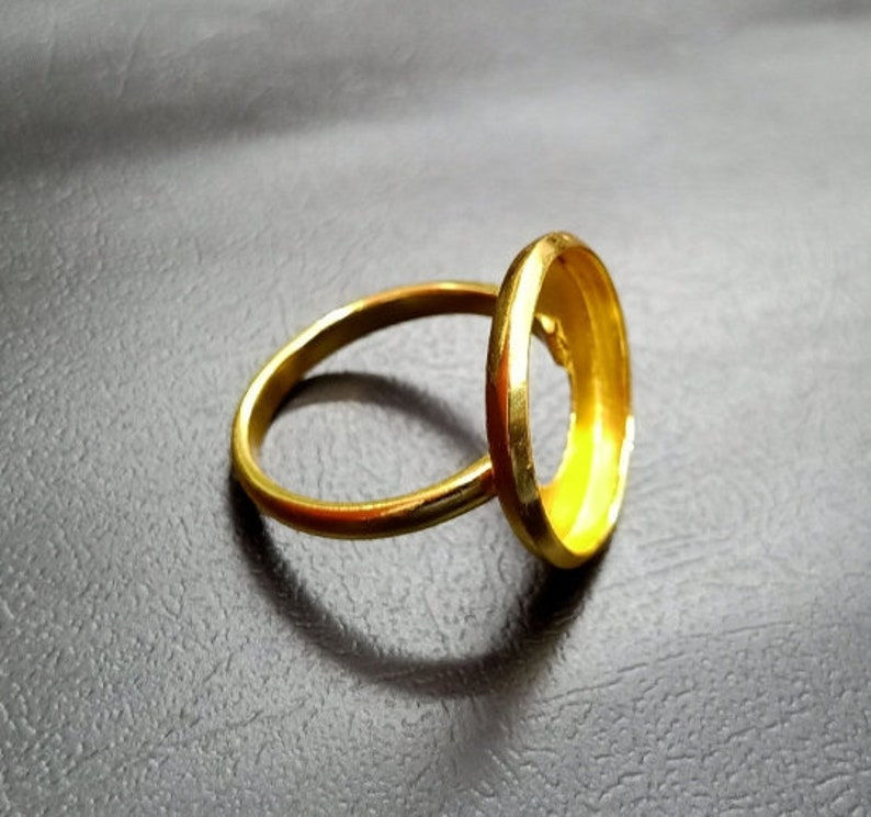Thumbnail: Yellow Gold Plated Over 925 Sterling Silver Thick Bezel Round Ring Setting Cup.