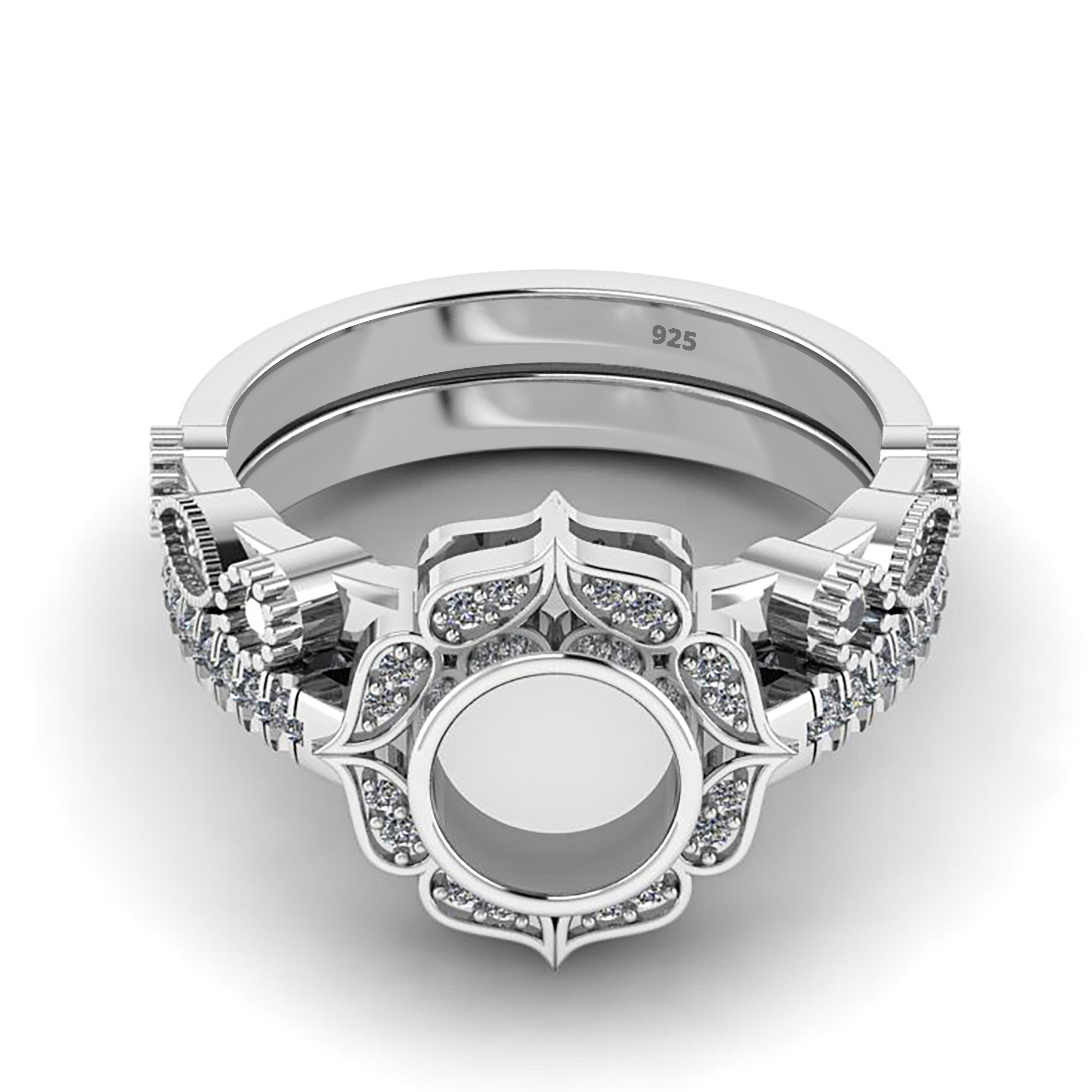 925 Sterling Silver 7MM Round Shape Double Band Ring With CZ Gemstone.