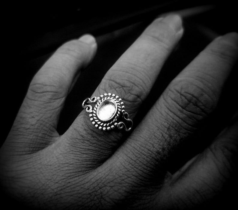 Thumbnail: 925 Sterling Silver Oval Shape Blank Bezel Ring Setting Traditional Antique Ring