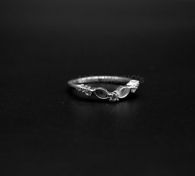 Thumbnail: 925 Sterling Silver Pear Shape Ring DIY With Marquise And Round CZ.