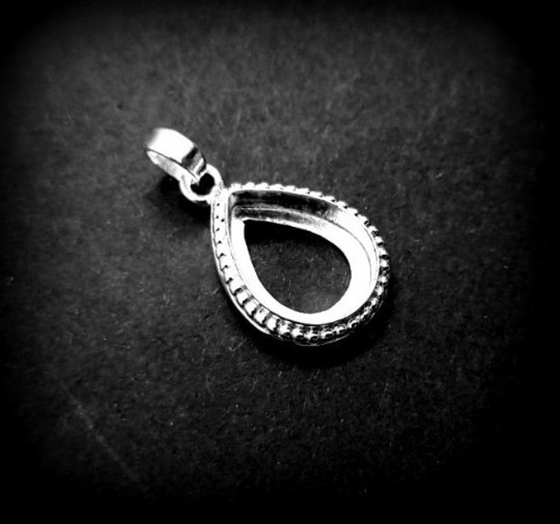 Thumbnail: 925 Sterling Silver Pendant Setting For Pear Shape Gemstone, Blank Pendant Base.