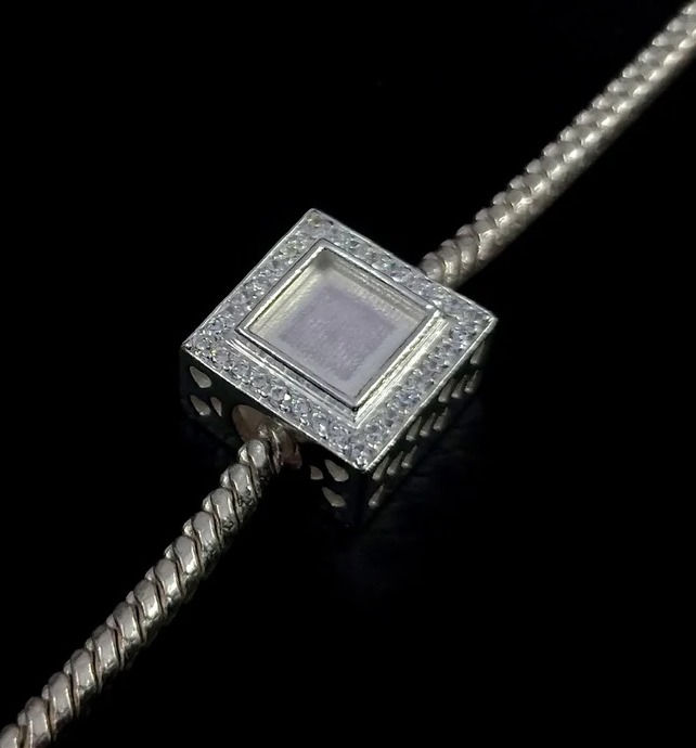925 Sterling Silver Sliding Beads Square Shape, Charm For Pandora Bracelet.