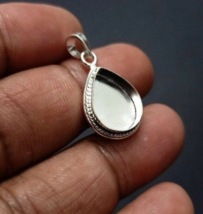 925 Sterling Silver Pendant Setting For Pear Shape Gemstone, Blank Pendant Base.