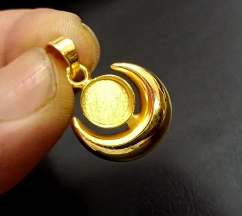 Thumbnail: 925 Sterling Silver Half Moon Round Bezel Blank Pendant Setting, 3MM-9MM Round