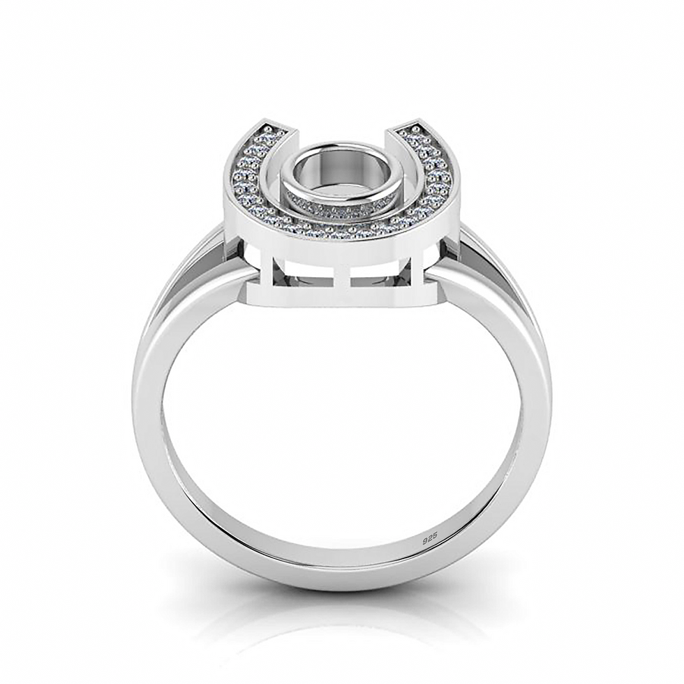 Thumbnail: 925 Sterling Silver 5 MM Round Shape Blank Bezel Ring, Good Luck Horse Shoe Ring