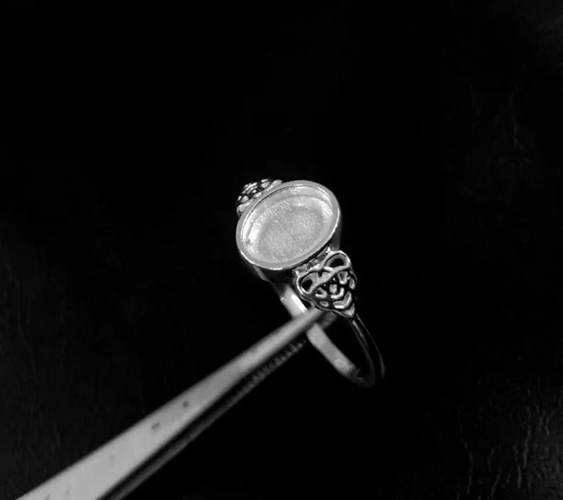 Thumbnail: 925 Sterling Silver Oval Shape Ring Bezel Setting For Resin & Gemstone Work.