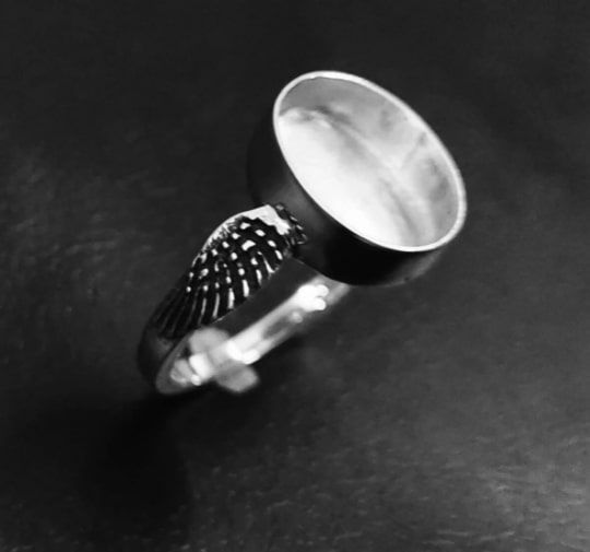Thumbnail: 925 Sterling Silver Oval Shape Ring Bezel Setting With Angel Wings Band,