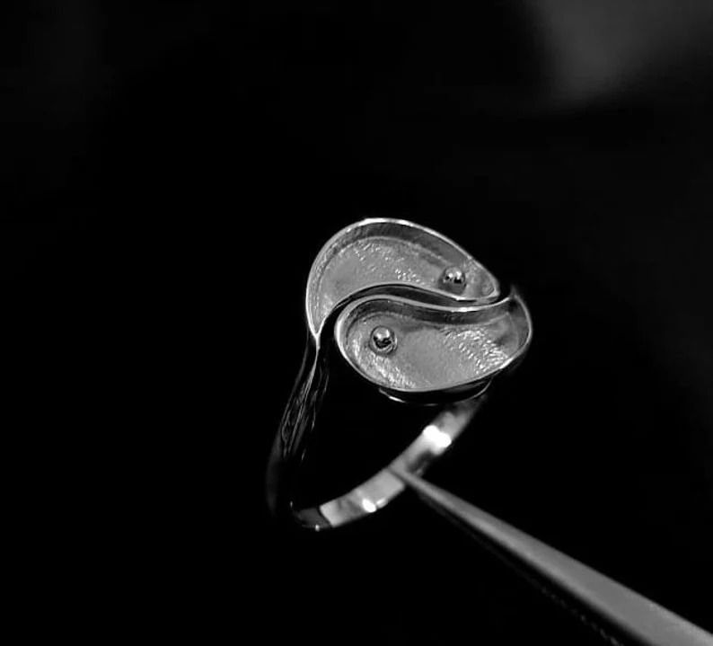 Thumbnail: 925 Sterling Silver Bezel Round Yin Yan Ring Setting Cup For Resin Work.