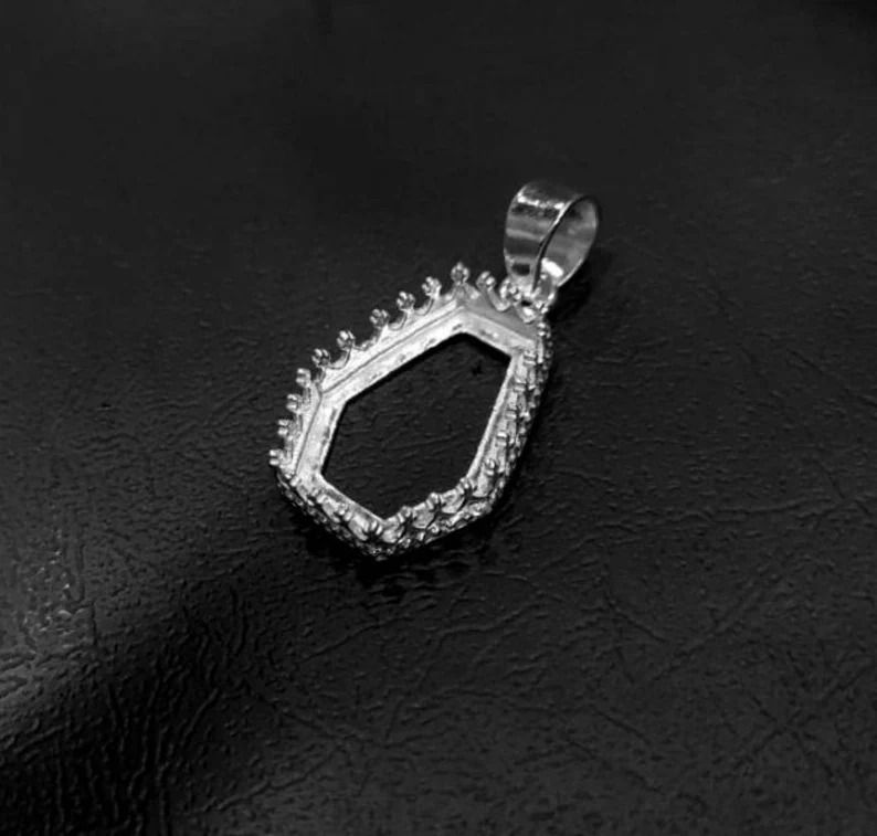 Thumbnail: 925 Sterling Silver Handmade Crown Bezel Pendant For Coffin Shape Gemstone.