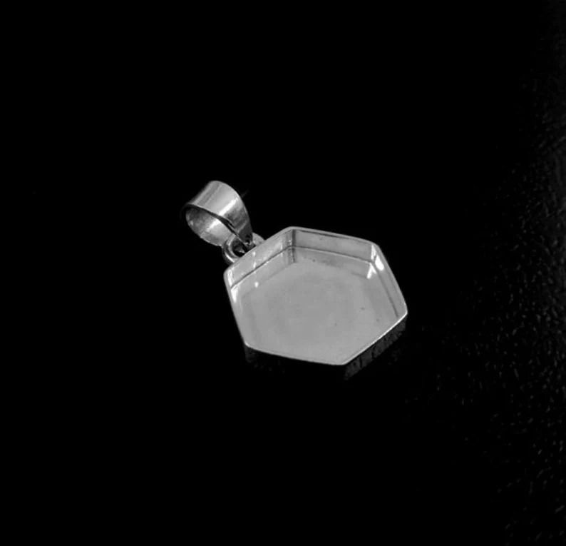Thumbnail: 925 Sterling Silver Hexagon Shape Handcrafted Plain Bezel Pendant Setting.