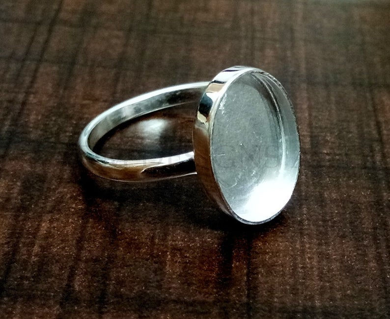 925 Sterling Silver Oval Shape Blank Bezel Ring Setting, Blank Ring Base.
