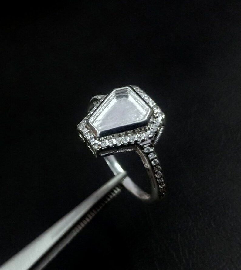 Thumbnail: 925 Sterling Coffin Shape Ring With White CZ, Anniversary Ring Silver Bezel DIY.