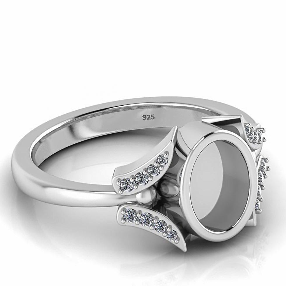 Thumbnail: 925 Sterling Silver 10X8 MM Oval Shape Bezel Ring With CZ Setting.