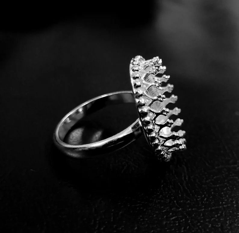 Thumbnail: 925 Sterling Silver Oval Shape Ring Blank Crown Setting DIY With Silver Balls.