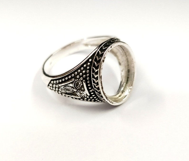 Thumbnail: 925 Sterling Silver Oval Shape Men's Ring Blank Bezel Setting.